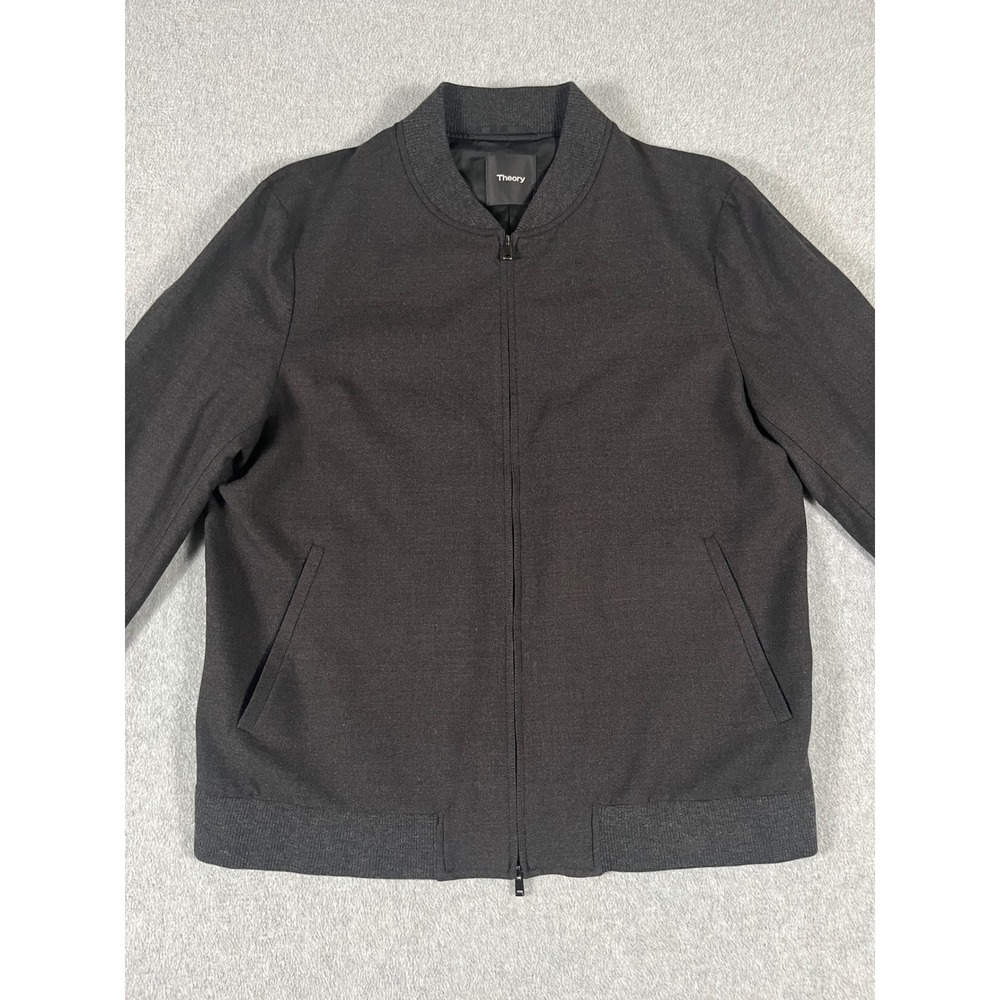 Theory Mens Aiden Charcoal Grey Full Zip Wool Bomber Jacket Minimalist‎ Sz. L - Picture 10 of 11